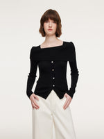 100% Wool Boat Neck Women Knit Top GOELIA