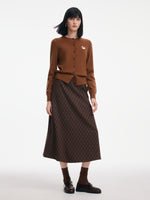 100% Wool Cardigan And Plaid A-Line Skirt Two-Piece Set GOELIA