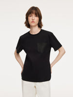 100% Cotton Women T-Shirt With 18MM Gambiered Canton Gauze Pocket GOELIA