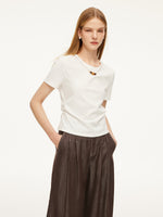 Cotton Side Twist Women T-Shirt With Detachable Beaded Chain GOELIA