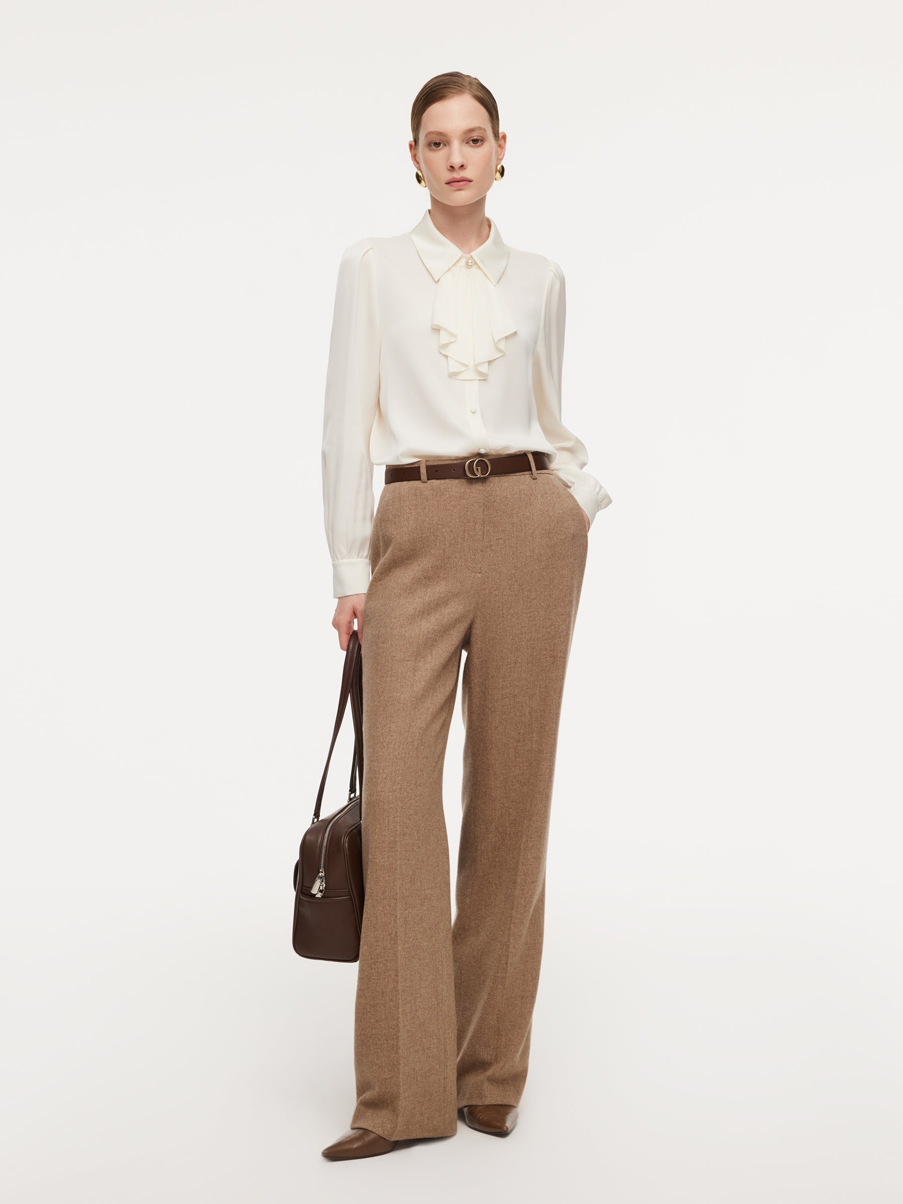 22MM Mulberry Silk Women Shirt With Detachable Ruffle Detail GOELIA