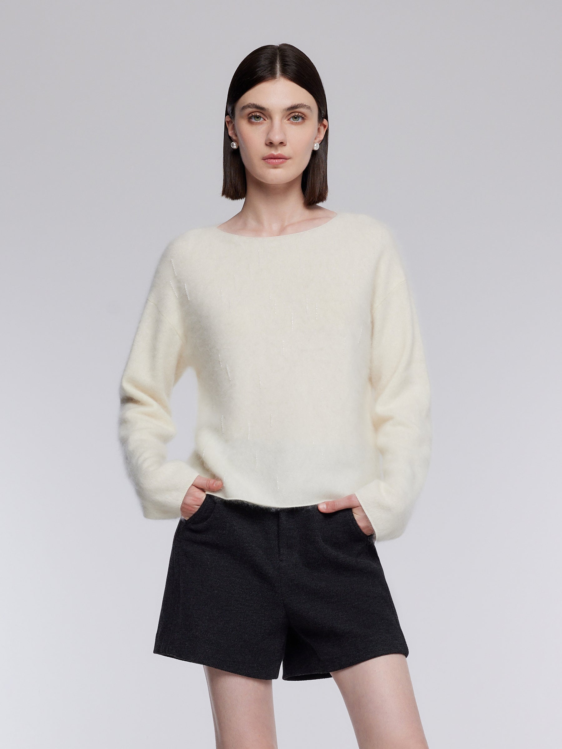 [Preview] 100% Brushed Wool Boat Neck Women Sweater GOELIA