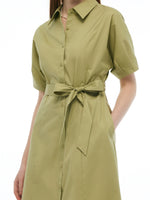 Gathered Waist Stretch Women Maxi Shirt Dress With Belt GOELIA