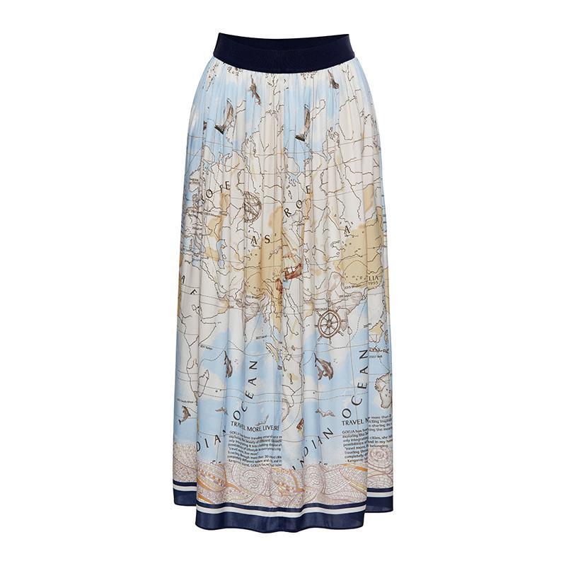 19 Momme Silk Map Printed Skirt GOELIA