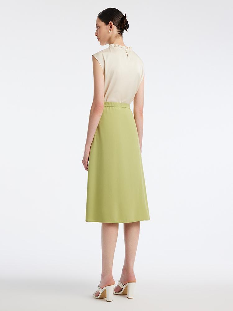 Light Green Tea Acetate Knee-Length Skirt GOELIA