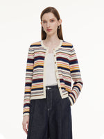 100% Cotton Multicolored Stripe Women Cardigan GOELIA