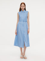 100% Linen Women Maxi Shirt Dress With Belt GOELIA