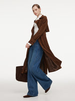 Faux Suede Straight Fit Women Belted Trench Coat GOELIA