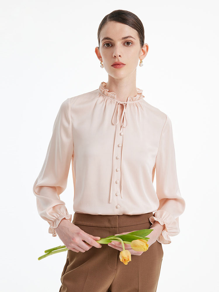 22 Momme Silk Ruffle Women Blouse GOELIA