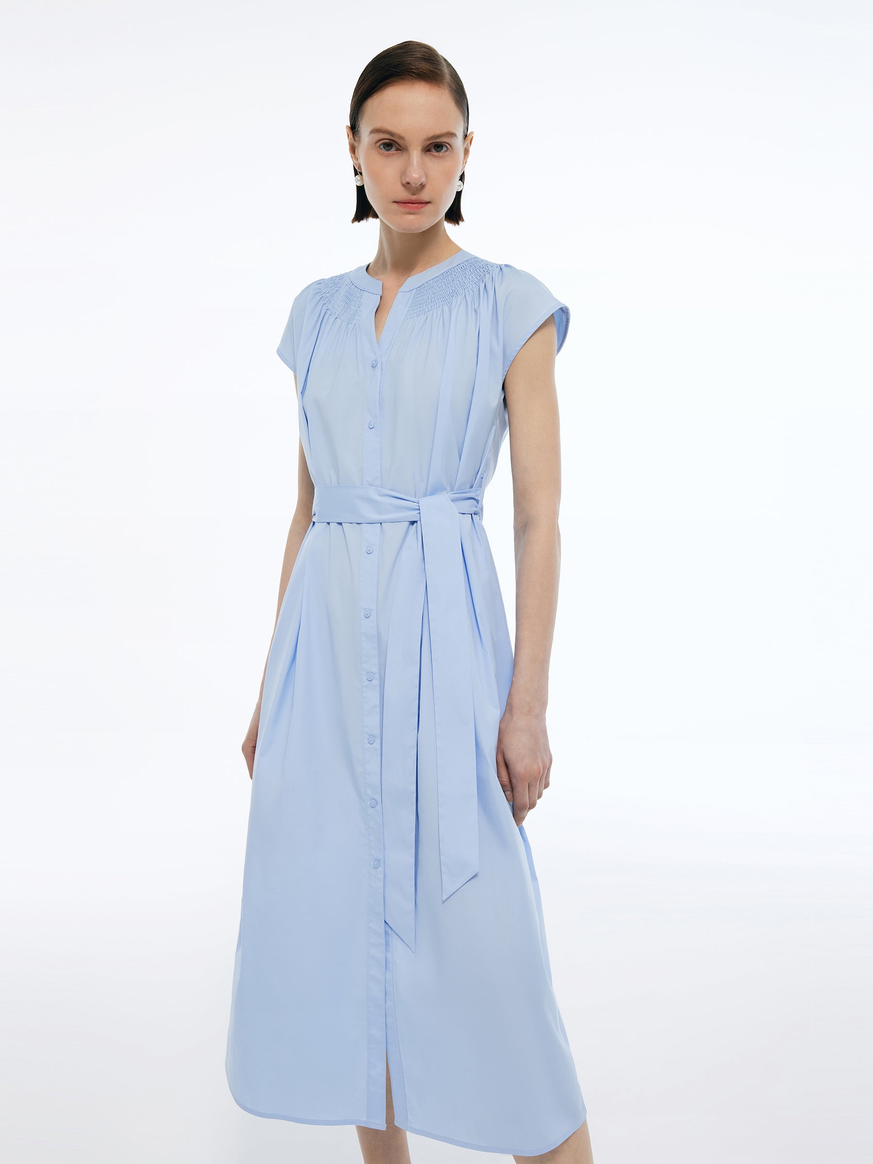 Cap Sleeve Women Tie Belt Midi Dress GOELIA