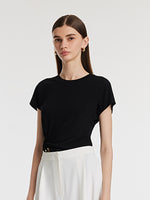 Acetate Waist Twist Asymmetric Hem Women Knit Top GOELIA