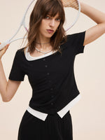 Mock Layered Knit Top And Pants Two-Piece Set GOELIA