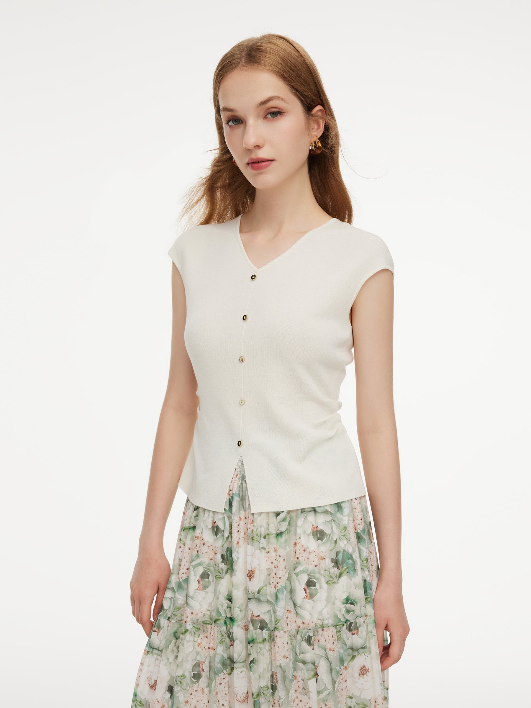 Tencel Blend Side Twist Women Cap Sleeve Knit Top GOELIA