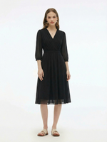 V-Neck Pleated Lace Up Wrap Midi Dress GOELIA