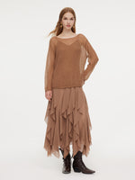 Sequins Knit Top And Strap Cascading Ruffle Dress Belted Two-Piece Set GOELIA