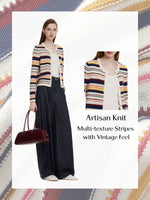 100% Cotton Multicolored Stripe Women Cardigan GOELIA