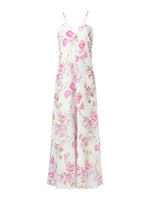 100% Linen Rose Print Women Halterneck Slip Maxi Dress GOELIA