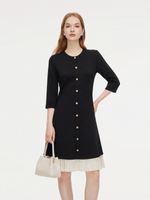 Tencel Blend 3/4 Sleeve Color Block Women Knit Mini Dress GOELIA
