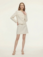 Wool Blend Tweed Fringe Hem Women Mini Skirt GOELIA
