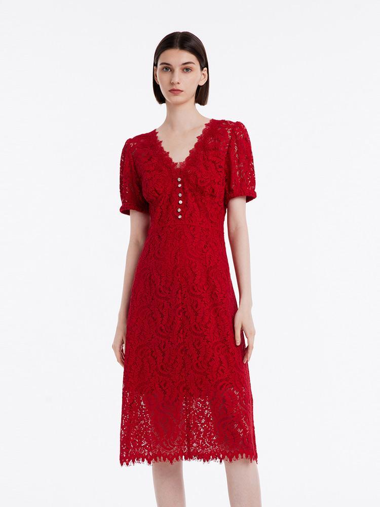 Lace V-Neck Mid Sleeve Cocktail Dress GOELIA