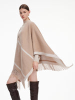 [Preview] Cashmere Wool Contrast Border Fringed Poncho GOELIA