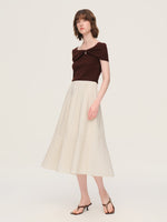 100% Cotton Ruffle Round Neck Top And A-Line Skirt Two-Piece Set GOELIA