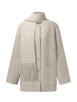 Cashmere Wool Blend Women Coat With Fringe Scarf GOELIA