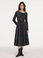 Asymmetric Bow Ruched Knit Top And Skirt Two-Piece Set GOELIA