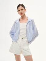 Tencel Acetate Linen Blend Women Zip-Up Hooded Cropped Jacket GOELIA