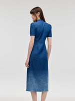 Gradient Denim Women Qipao Midi Dress GOELIA