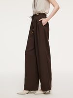 Linen Blend Women Wide Leg Pants With Tie String Belt GOELIA