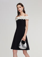 Color Block Ruffle Women Knit Mini Dress With Detachable Straps GOELIA