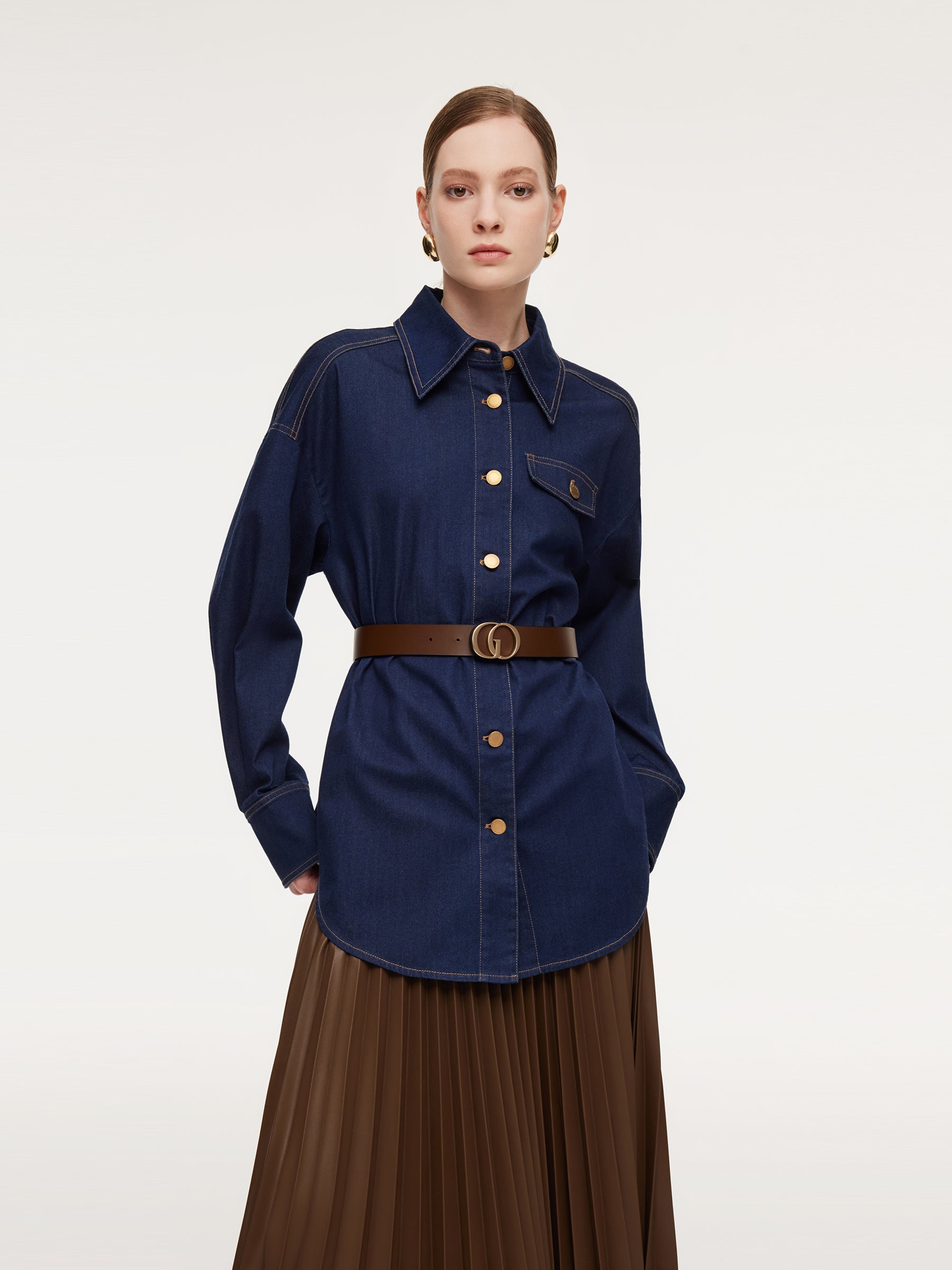 [Preview] Denim Loose Fit H-Line Women Shirt GOELIA