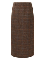 100% Wool Plaid Women Column Skirt GOELIA