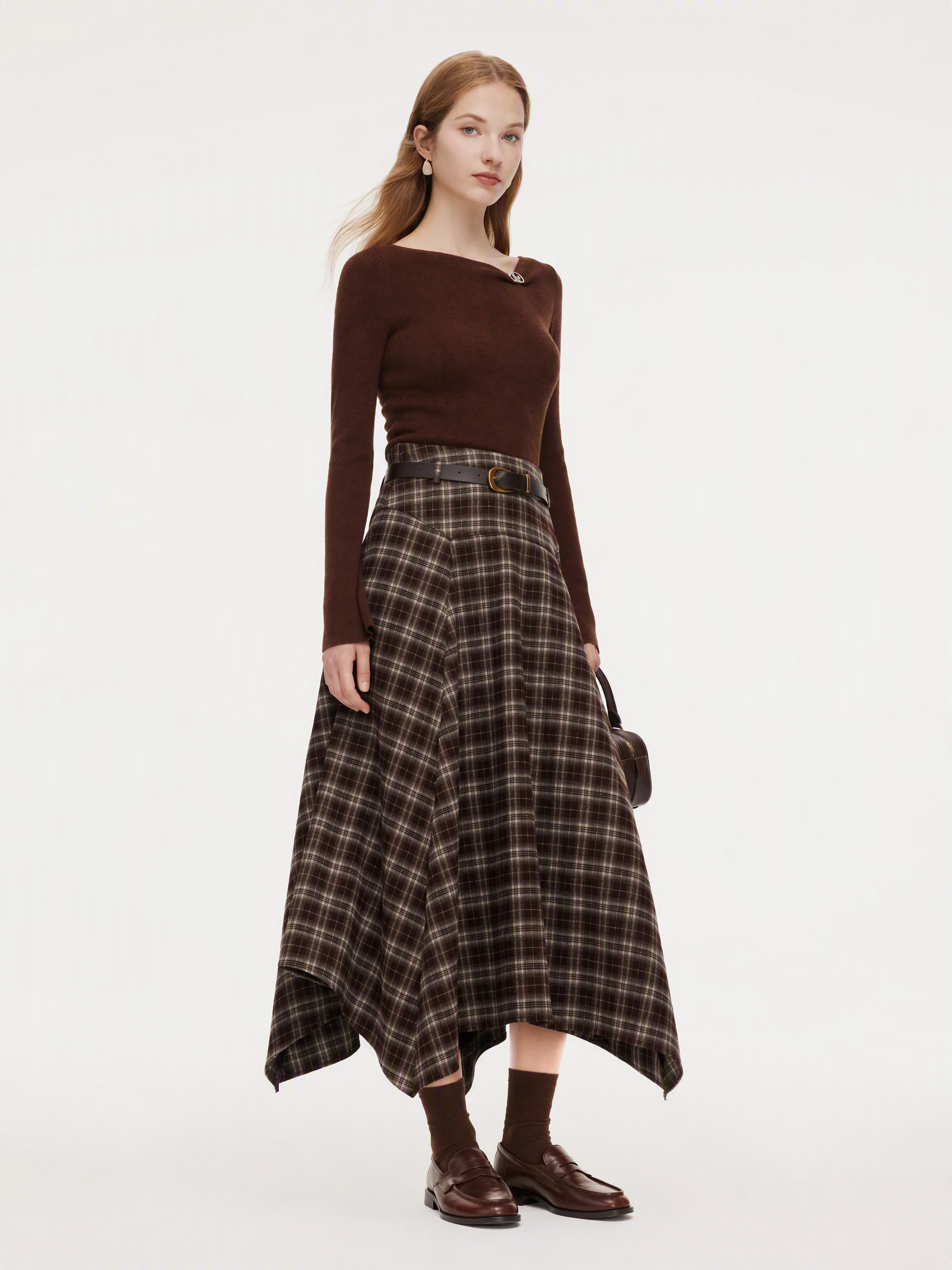 A-Line Plaid Women Skirt With Belt GOELIA