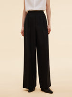 Worsted Wool Blend Straight Wide Leg Women Pants GOELIA