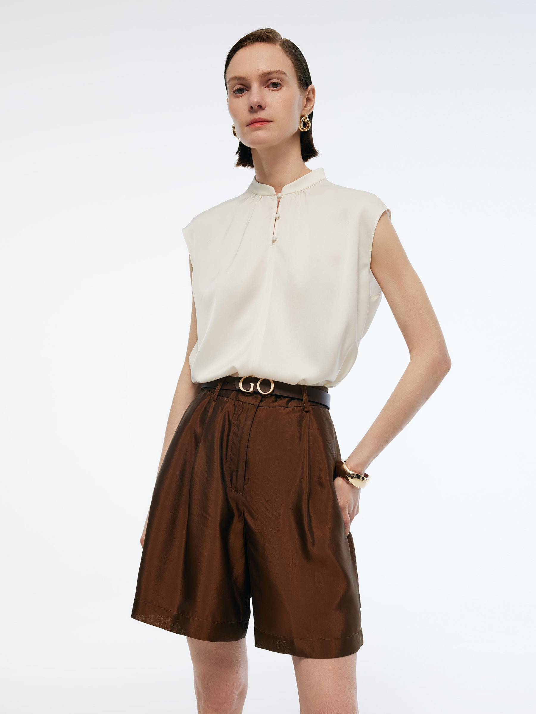 22MM Mulberry Silk Women Cap Sleeve Blouse GOELIA