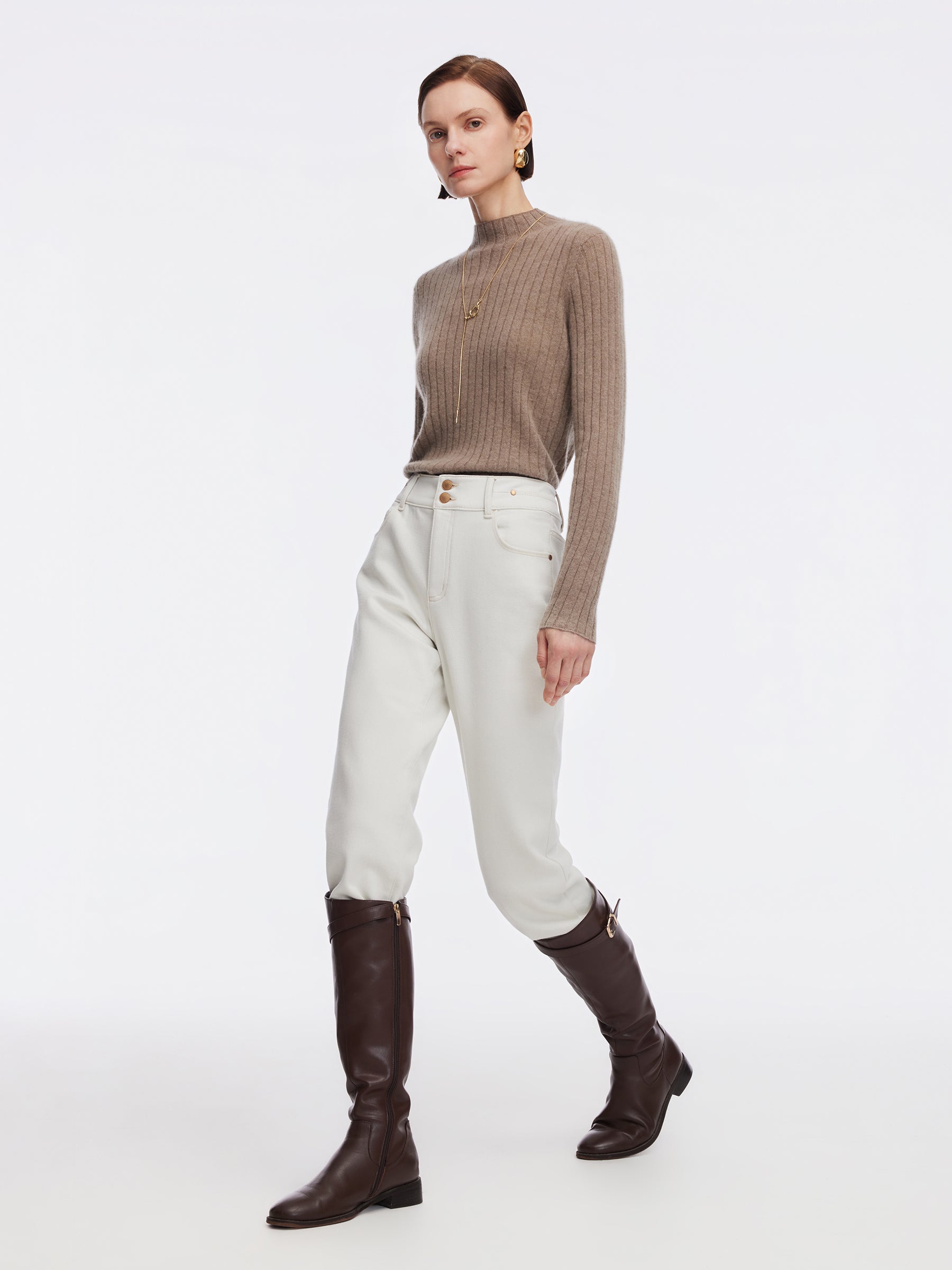 [Preview] 100% Cashmere Mock Neck Women Knit Top GOELIA