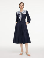 V-Neck Belted Women Maxi Dress With Detachable Floral Print Silk Collar GOELIA