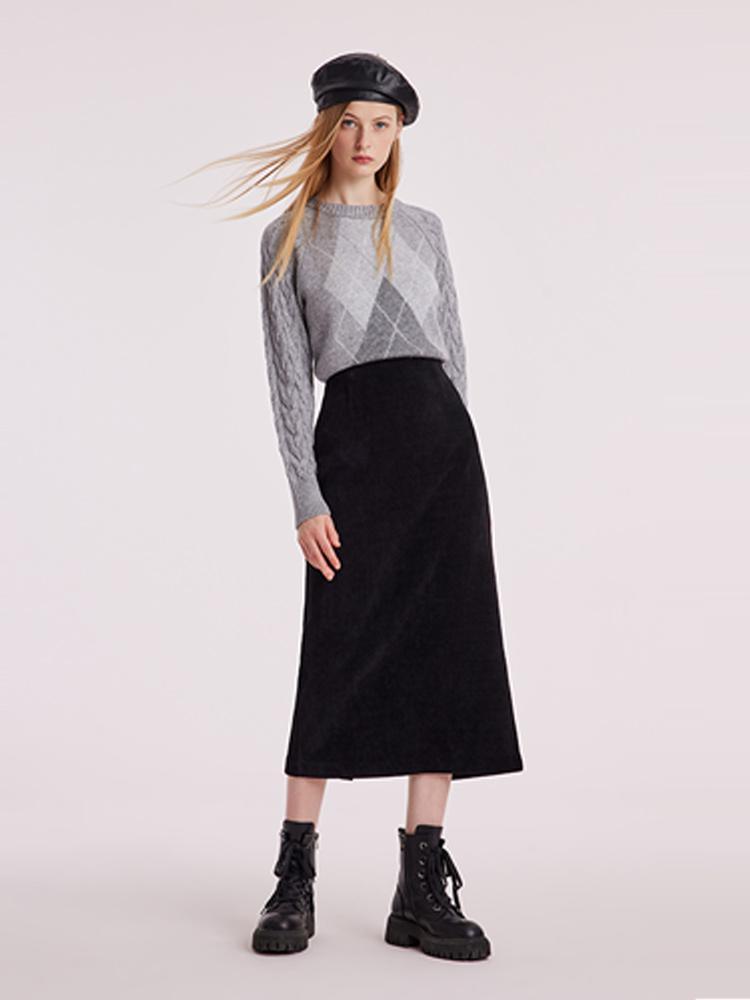 Black Straight Knitted Slit Women Skirt GOELIA