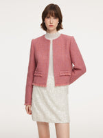 Wool Blend Tweed Frayed Hem Women Jacket GOELIA
