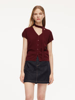 [Preview] Lyocell Blend V-Neck Women Cardigan With Ribbon GOELIA