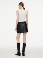 PU Leather A-Line Women Skirt With Belt GOELIA