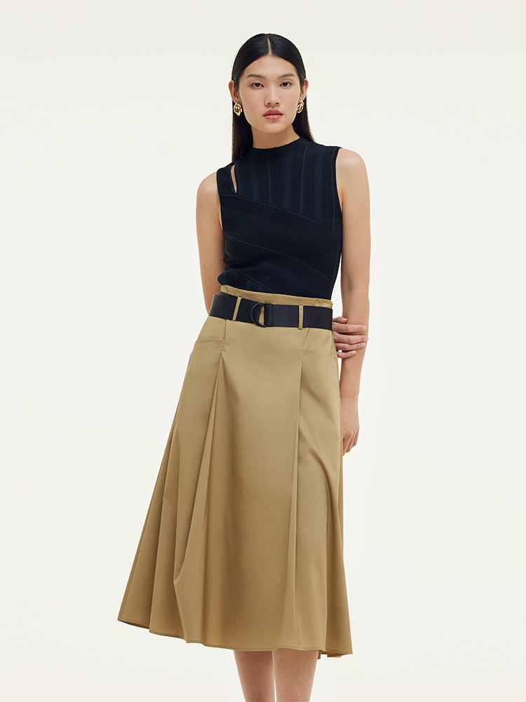 A-Line Women Pleated Midi Skirt With Belt GOELIA