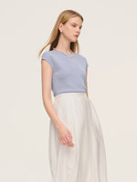 Tencel Blend Asymmetrical Hem Women Knit Top With Ribbon GOELIA