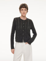 Alpaca Wool Blend Frayed Edges Women Open-Knit Cardigan GOELIA