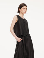 18MM Gambiered Canton Gauze Women Embroidered Hem Vest GOELIA