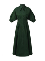 Dark Green Gathered Waist Women Maxi Shirt Dress GOELIA Dark Green Gathered Waist Women Maxi Shirt Dress GOELIA