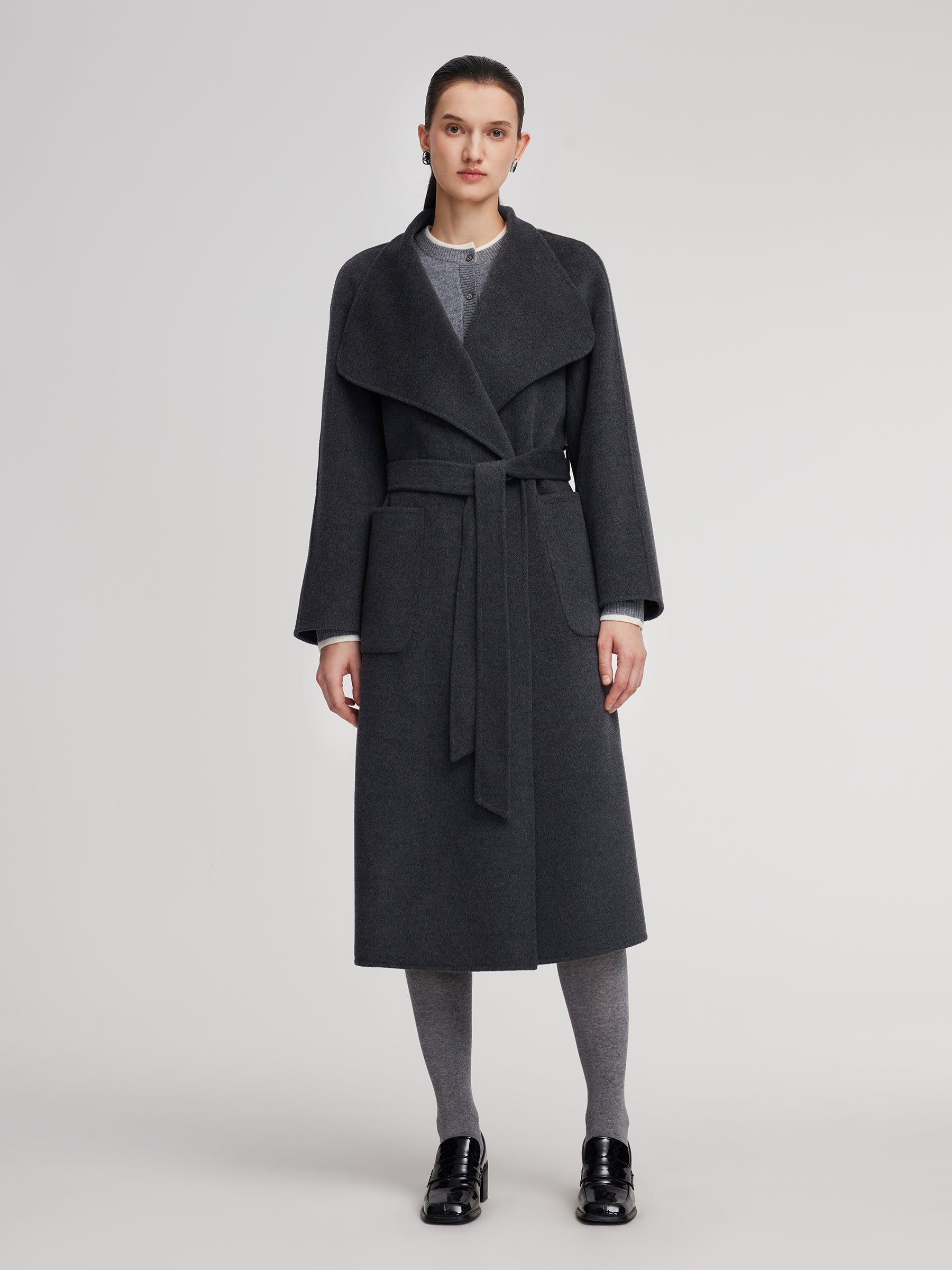 100% Wool Windproof Convertible Collar Women Wrap Overcoat GOELIA