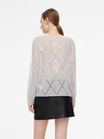 Lyocell Wool Cashmere Blend Sequins Women Open-Knit Sweater GOELIA